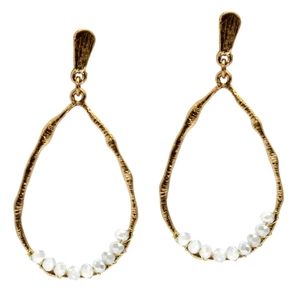 Teardrop Dangling Earrings Women | with Metallic Light Grey Beads Earrings